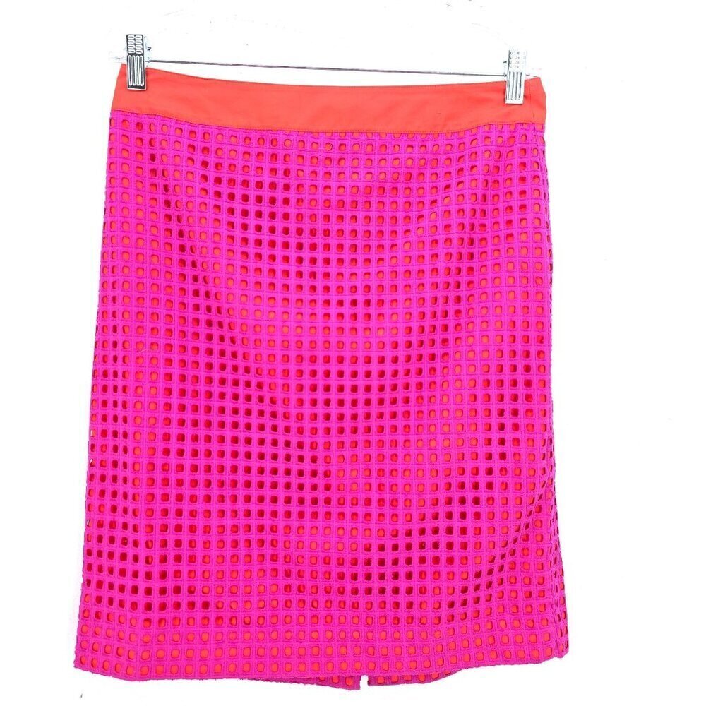 NWT Talbots Pink Orange Square Open Weave Pencil Skirt Women Size 8 Petite